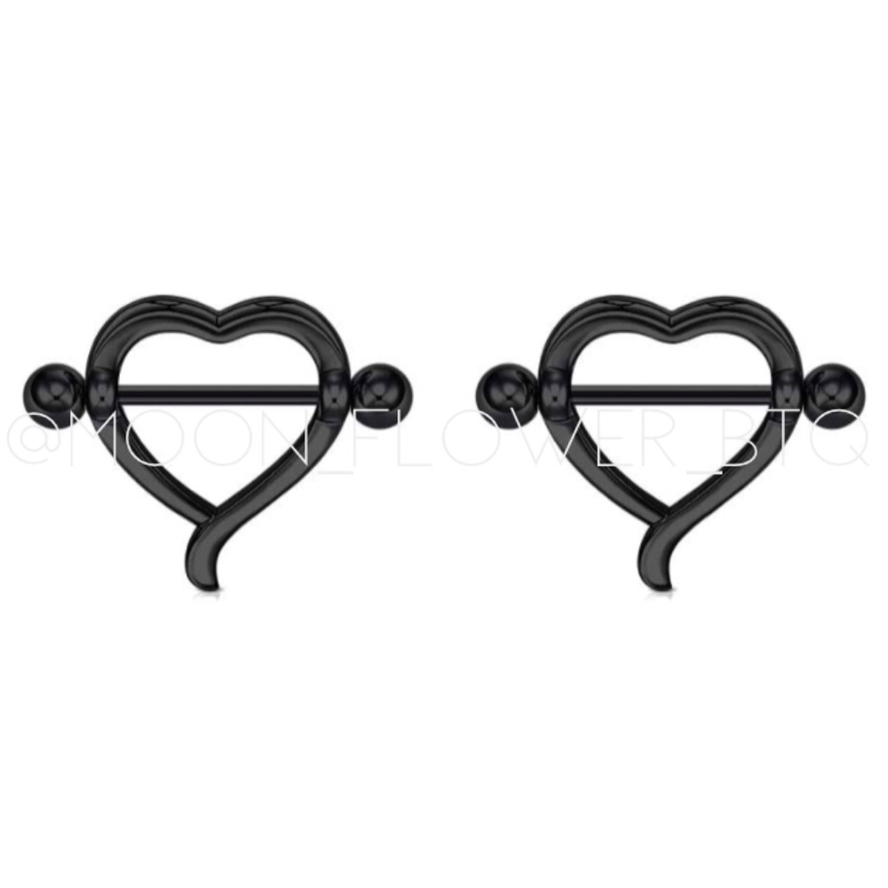 Black Heart Nipple Rings